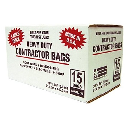 The Brush Man Contractor Trash Bags, 55-Gallon, 3-Mil, 15PK TRASHBAG55-15PL